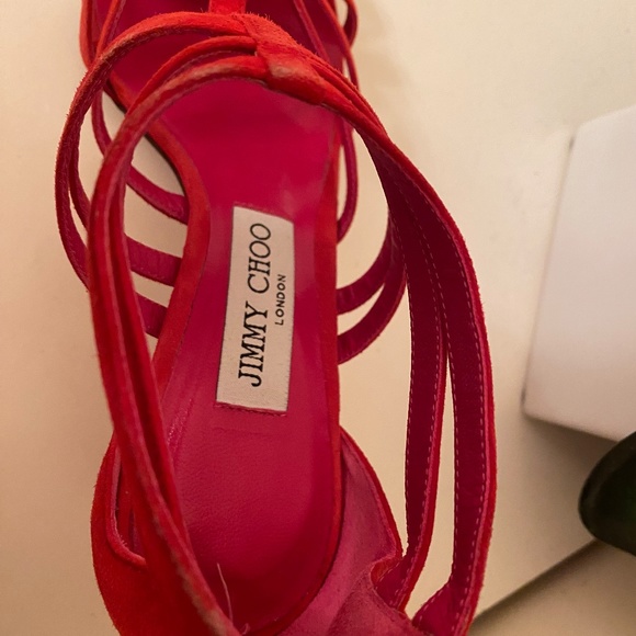 EUC JIMMY CHOO Red Suede Sandals IT 38 Fits like US 7 - Picture 11 of 11